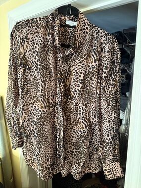 REISS Front Tie High-Low Animal Print Blouse
